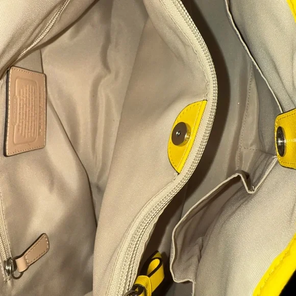 Coach Beige and Yellow Signature Drawstring Tote - Picture 10 of 12